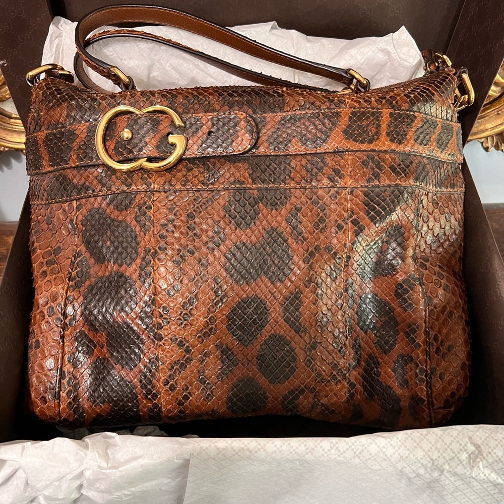 Gucci Snakeskin/Python Riding Satchel Bag - image 2